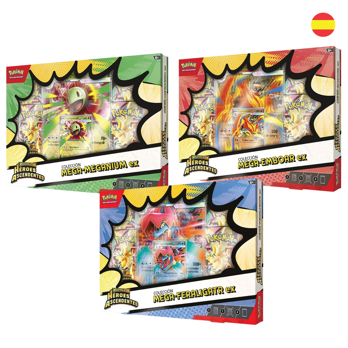 Colección Mega-Feraligatr Mega-Meganium y Mega-Emboar Ex Megaevolución-Héroes Ascendentes (ESPAÑOL) I Pokémon TCG